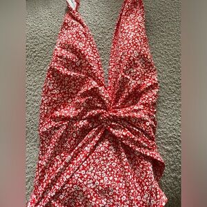Michael Kors Floral Deep V-Twist Halter One-Piece
